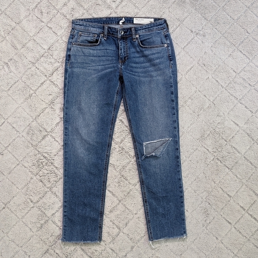 Rag & Bone Dre Low-Rise Slim Boyfriend Jeans Women's 26 Pismo W/Holes Raw Hem.